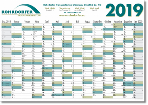 Wandplaner mit 14 Monaten für 2019