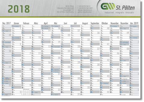 Wandplaner mit  Kalendarium für Österreich